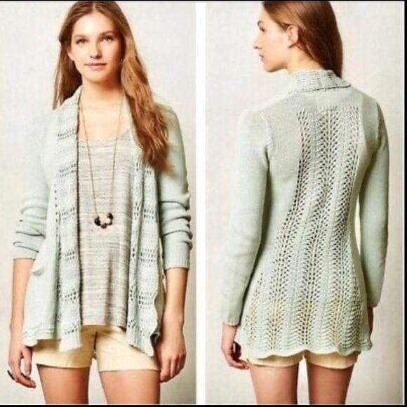 Anthro Angel of the North Cream Crochet Lace Linen Blend Cardi Cardigan Sweater - Picture 4 of 11